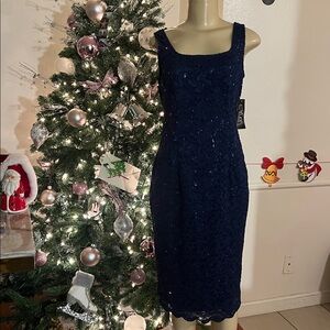 Alex Evenings Midnight Blue Sequin Midi Dress
